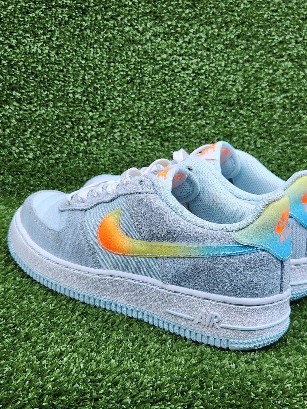Nike Air Force 1 Low Running Little Blue Orange Leather Big Girls Size 4.5 Youth